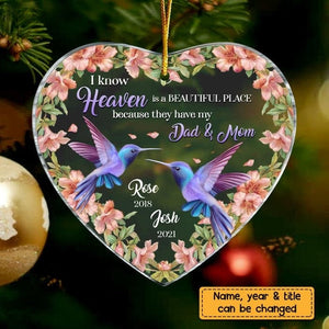 Personalized Heaven Is A Beautiful Place Memo Hummingbird Heart Ornament