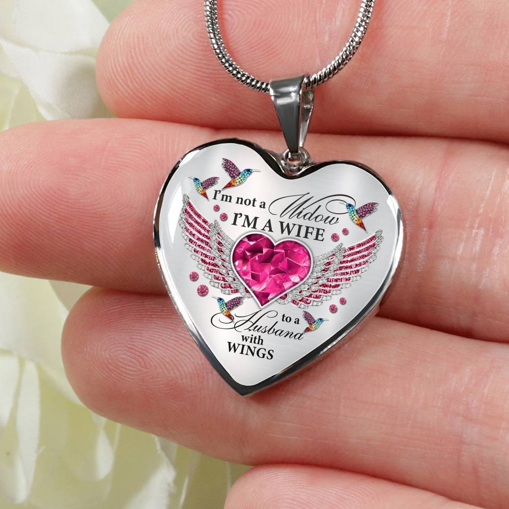 I’m Not A Widow I’m A Wife Hummingbird Heart Necklace