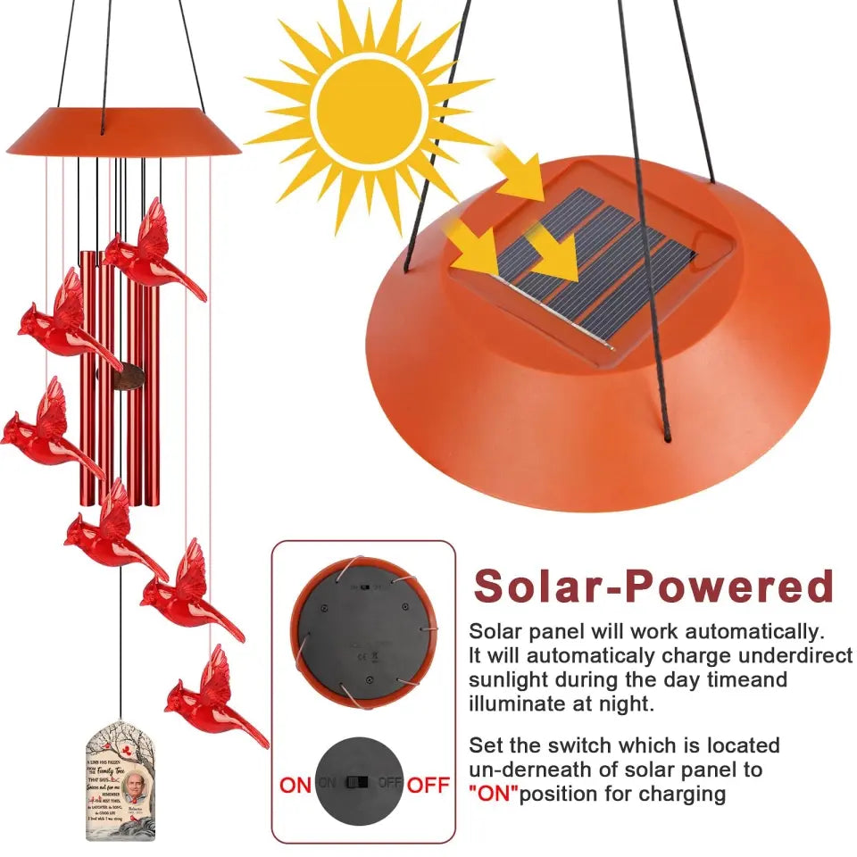 Personalized Cardinal LED Solar Wind Chime - Memorial Gift - A Limb Has Fallen