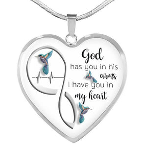 Heart Pendant Necklace-Hummingbird God Has You In His Arms