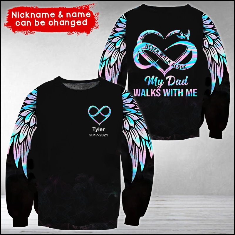 Never Walk Alone My Love Walks With Me Personalized All Over Print Sweatshirt