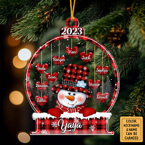 Sparkling Christmas Snowman Nana Mom Little Heart Kids In Snowball Personalized Ornament