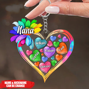 Colorful Sunflower Grandma Mom Heart Loads Of Love Personalized Acrylic Keychain