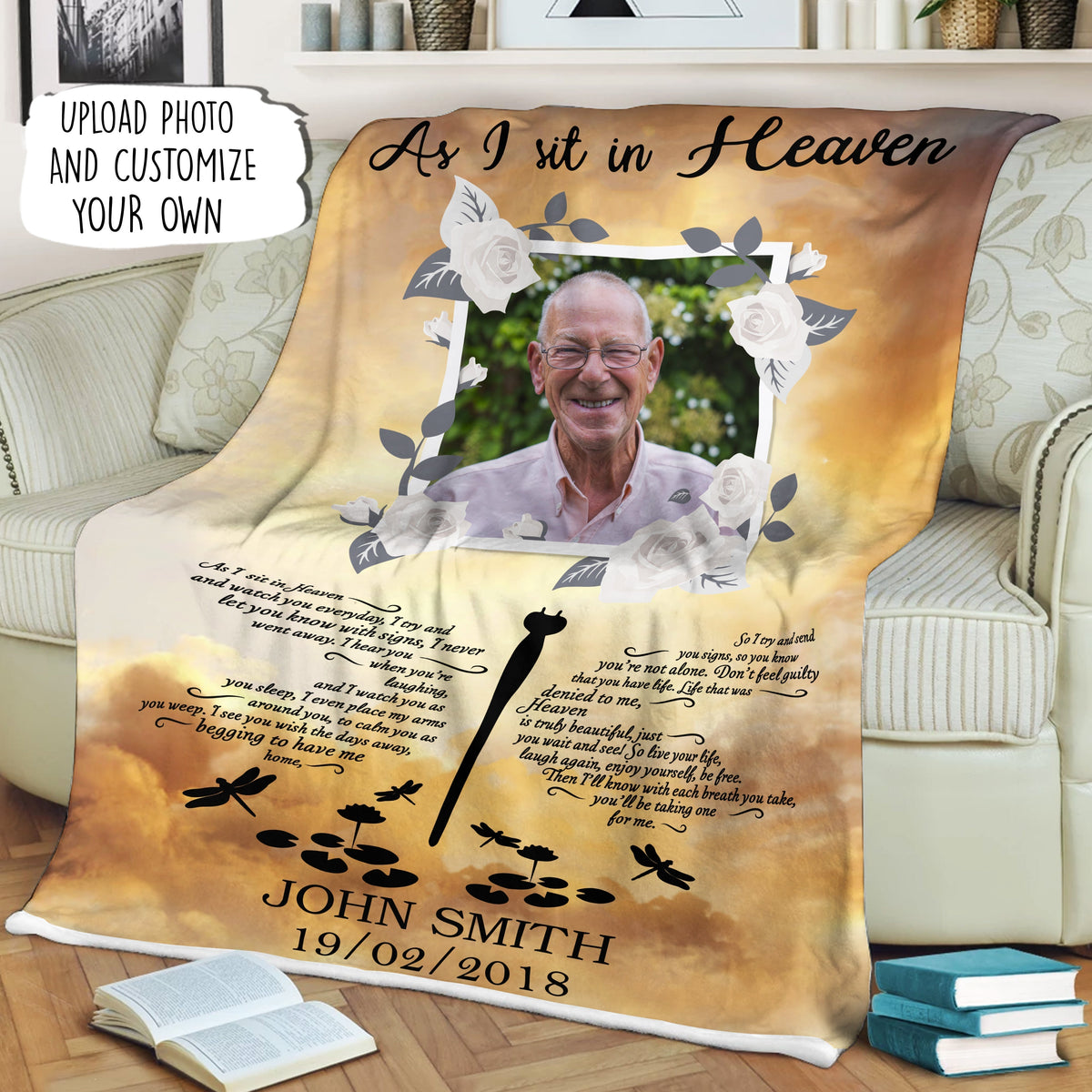 As I Sit In Heaven Custom Photo Fleece Blanket