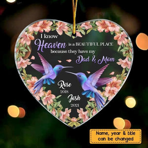 Personalized Heaven Is A Beautiful Place Memo Hummingbird Heart Ornament