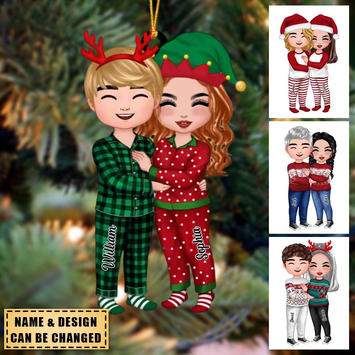 Christmas Doll Couple Standing Hugging Personalized Acrylic Ornament