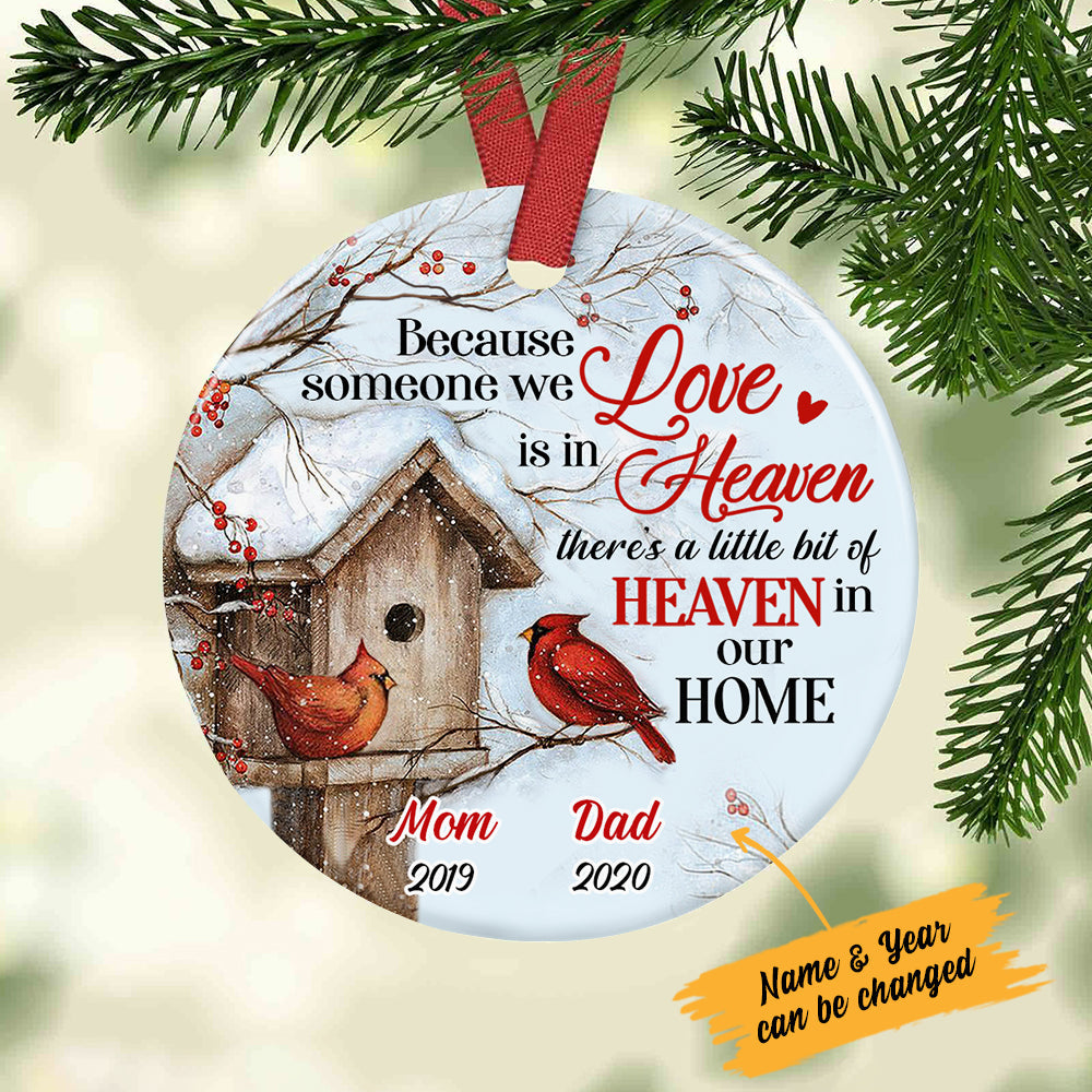 Personalized Cardinal Memorial Mom Dad Circle Ornament