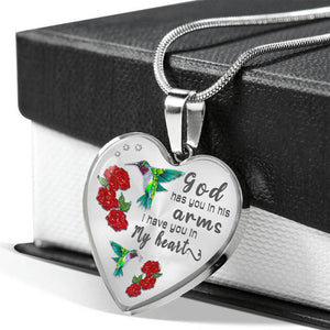 Heart Pendant Necklace - Hummingbird God Has You In His Arms