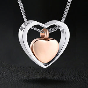 Double Heart Urn Ashes Necklace