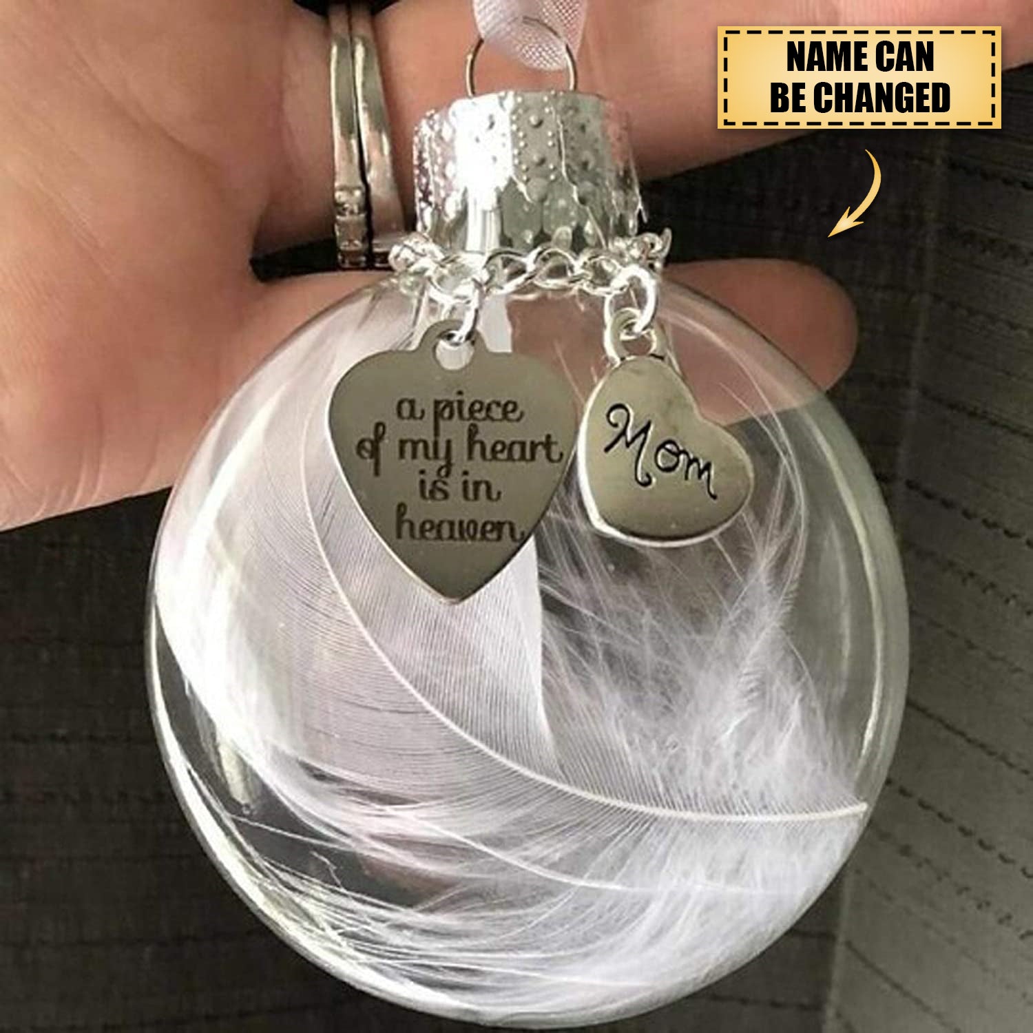 A Piece of My Heart Is In Heaven - Personalized Memory Ornament Feather Ball