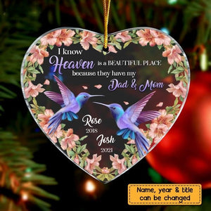 Personalized Heaven Is A Beautiful Place Memo Hummingbird Heart Ornament