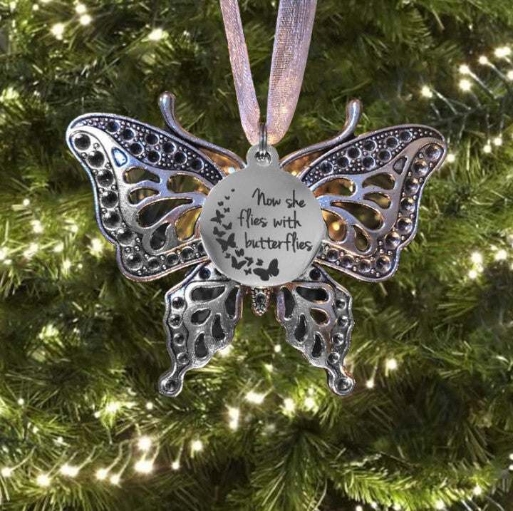 Butterfly Memorial Ornaments - Now She/He Flies with Butterflies