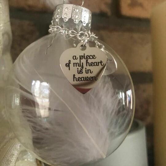 A Piece of My Heart Is In Heaven - Personalized Memory Ornament Feather Ball