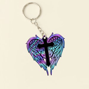 The Cross With Wings Personalized Cut Keychain
