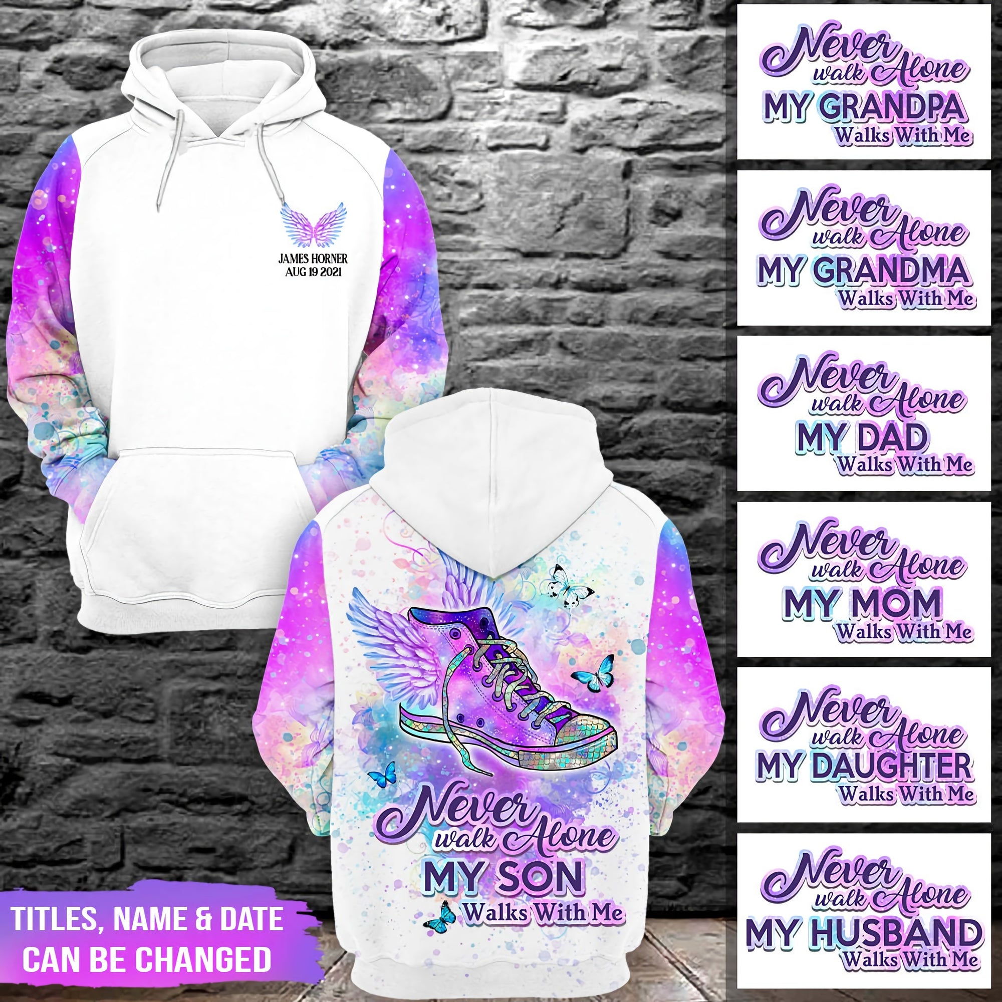 Never Walk Alone Angel Wings Personalized All Over Print Hoodie