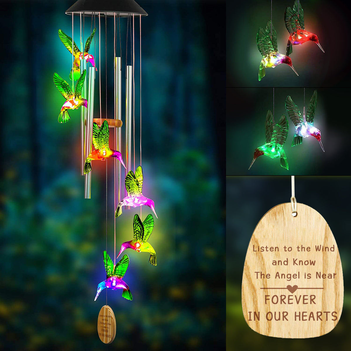 Hummingbird Solar Memorial Wind Chimes