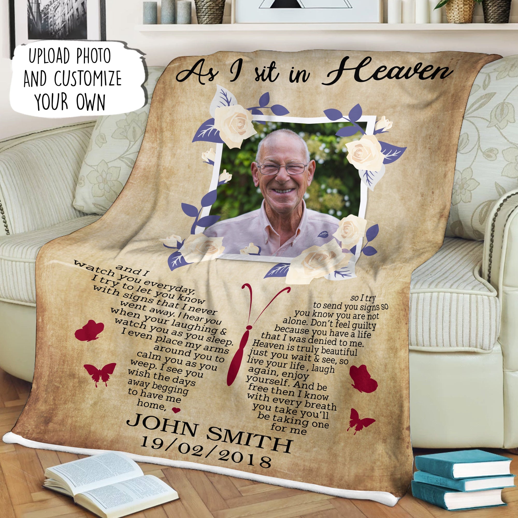 As I Sit In Heaven Custom Photo Fleece Blanket