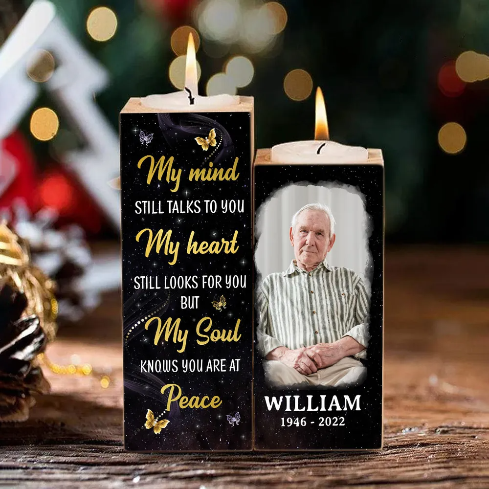 My Mind Still Talks To You Photo Memorial Sympathy Remembrance Keepsake Personalized Candle Holder