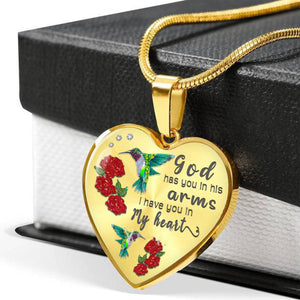 Heart Pendant Necklace - Hummingbird God Has You In His Arms