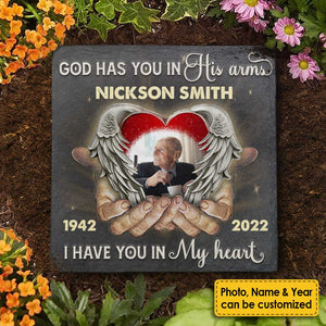 God Has You In His Arms, I Have You In My Heart - Personalized Memorial Stone, Human Grave Marker