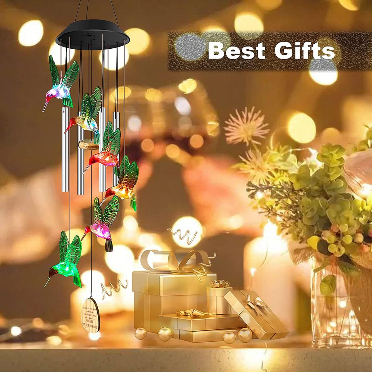 Hummingbird Solar Memorial Wind Chimes