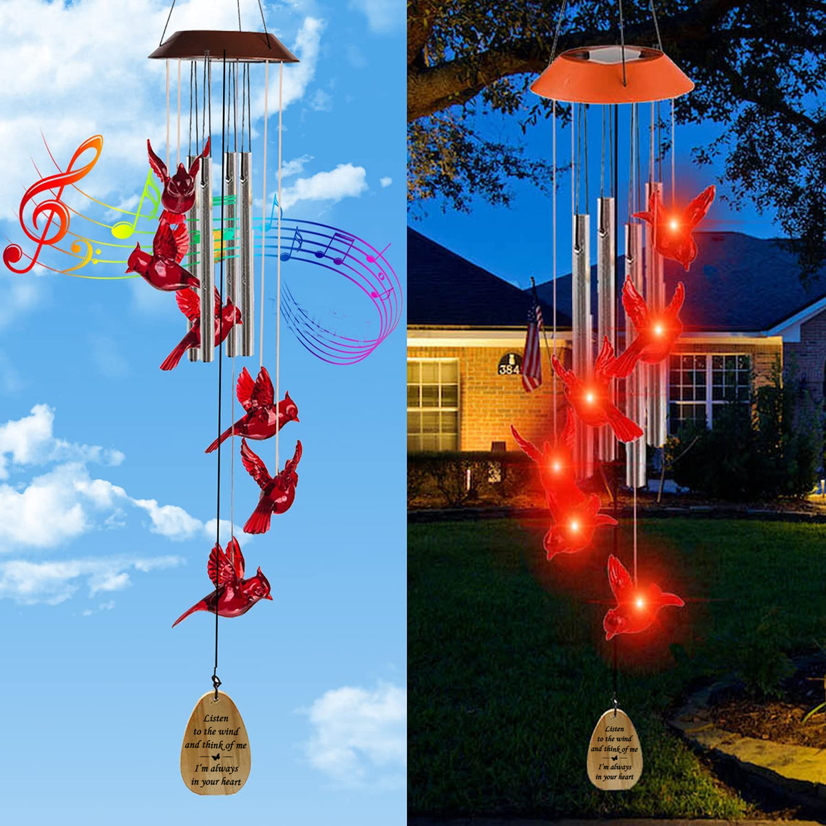 Cardinal Solar Memorial Wind Chimes