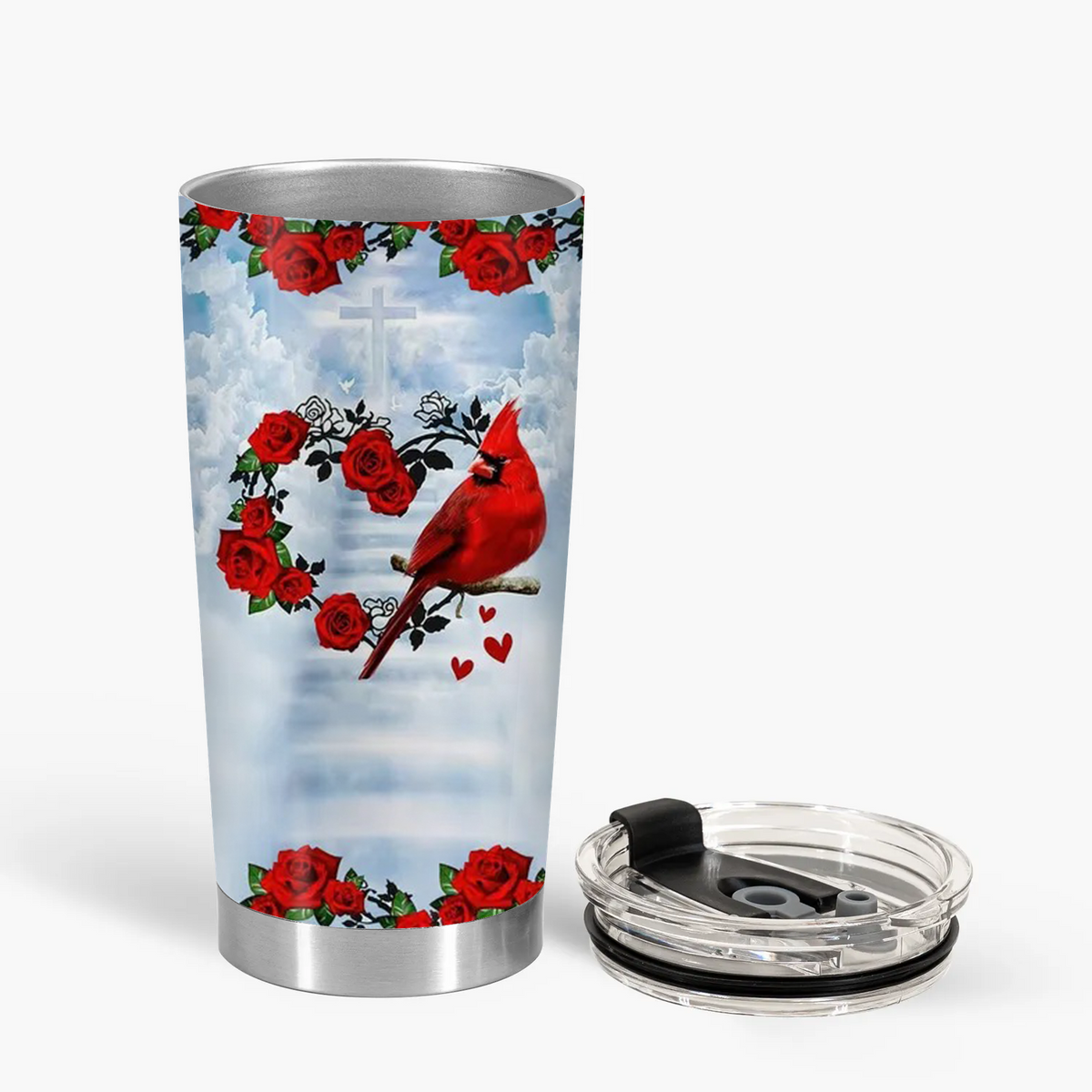 Personalized A Big Piece Of My Heart Lives In Heaven Cardinal Tumbler