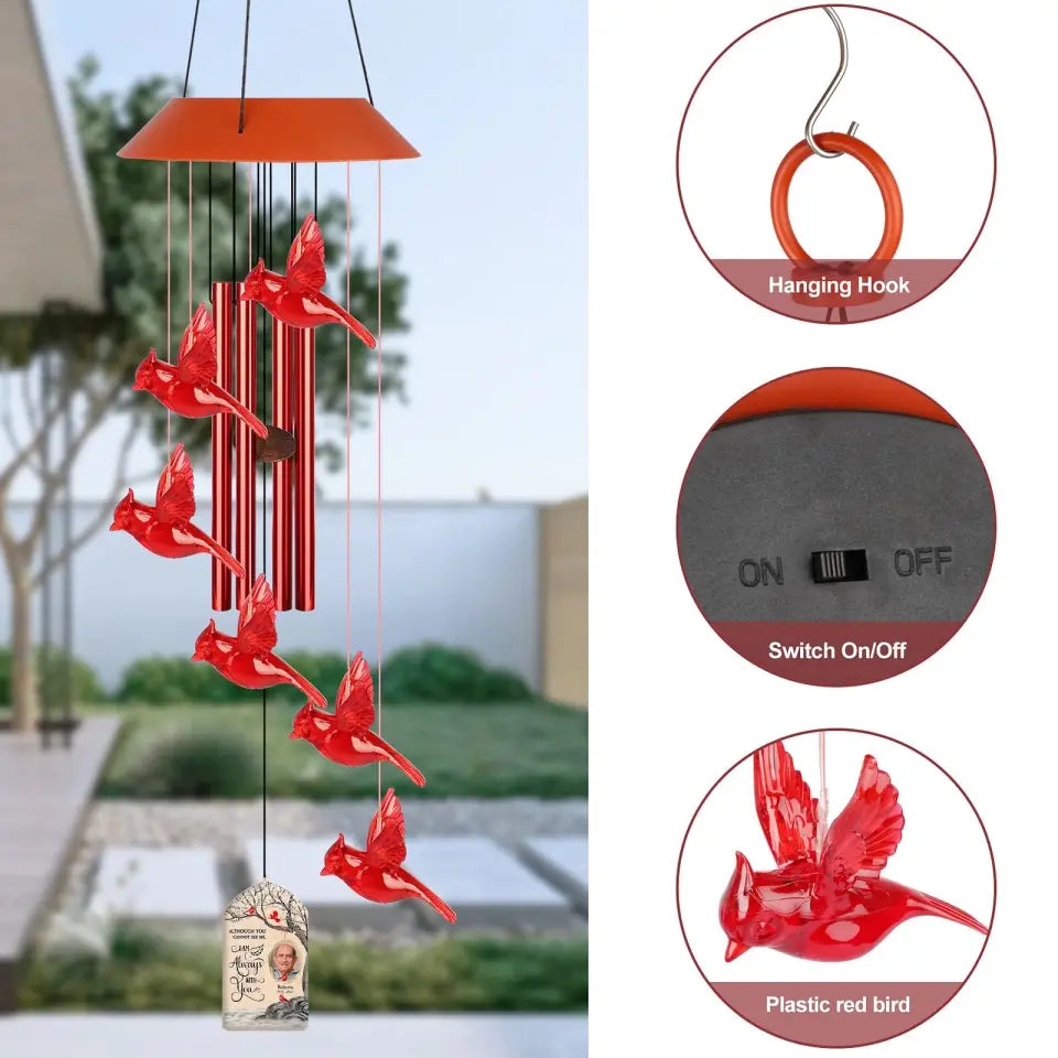 Personalized Cardinal LED Solar Wind Chime - Memorial Gift - A Limb Has Fallen