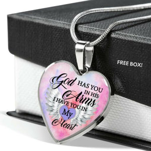 Heart Pendant Necklace - Angel Wing God Has You In His Arms
