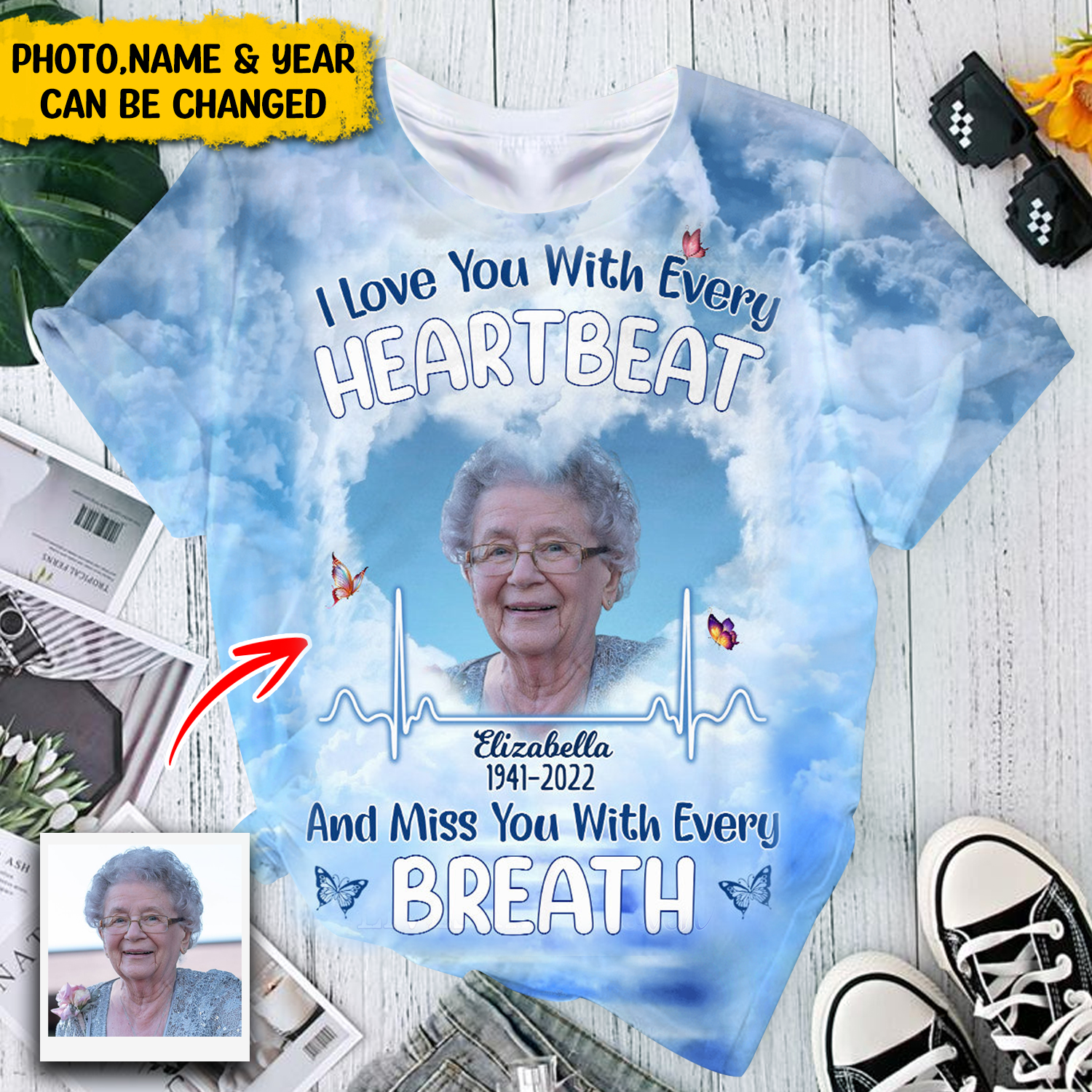Personalized I Love You With Every Heartbeat Memorial Upload Photo T-shirt