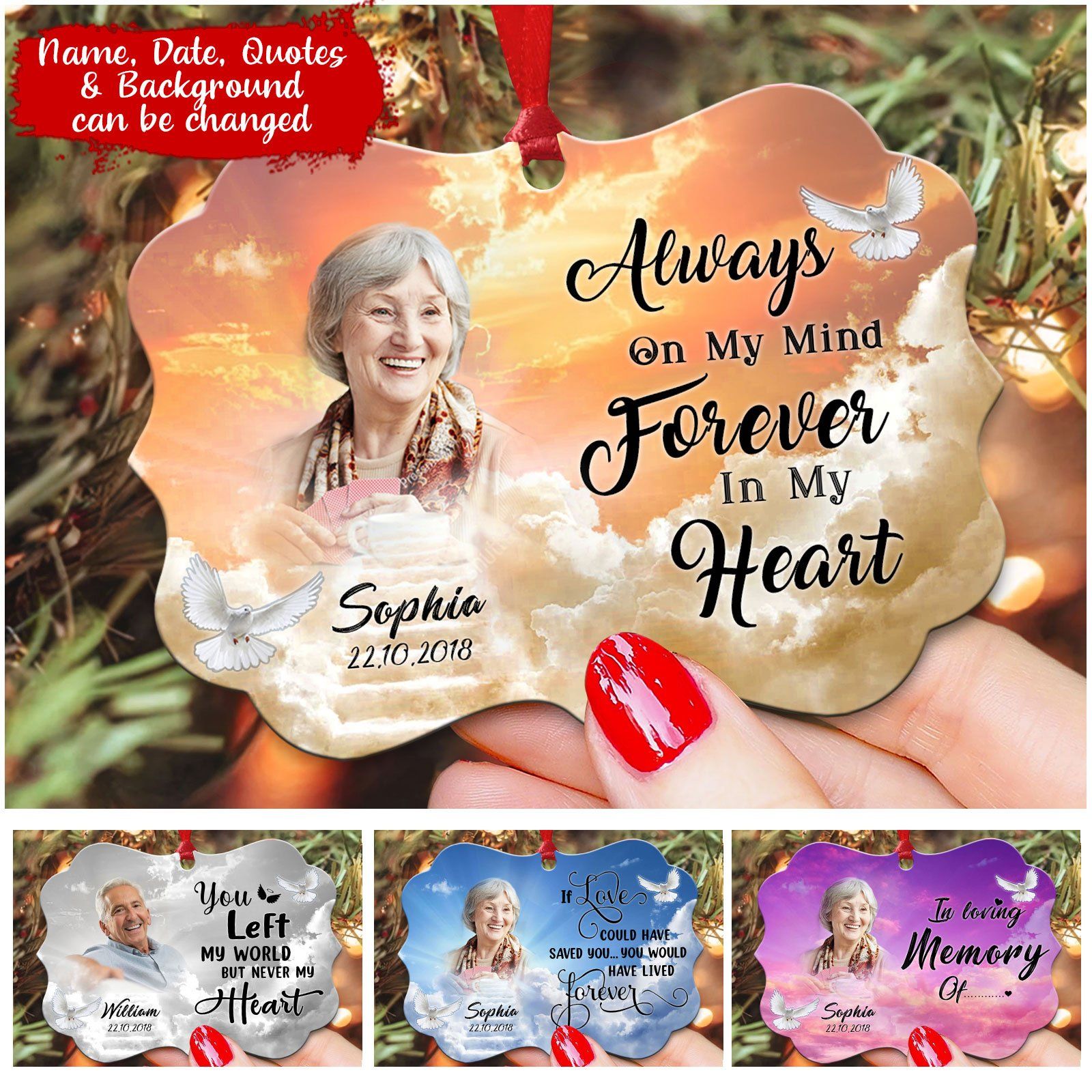 Personalized Always On My Mind Forever In My Heart Memorial Ornament