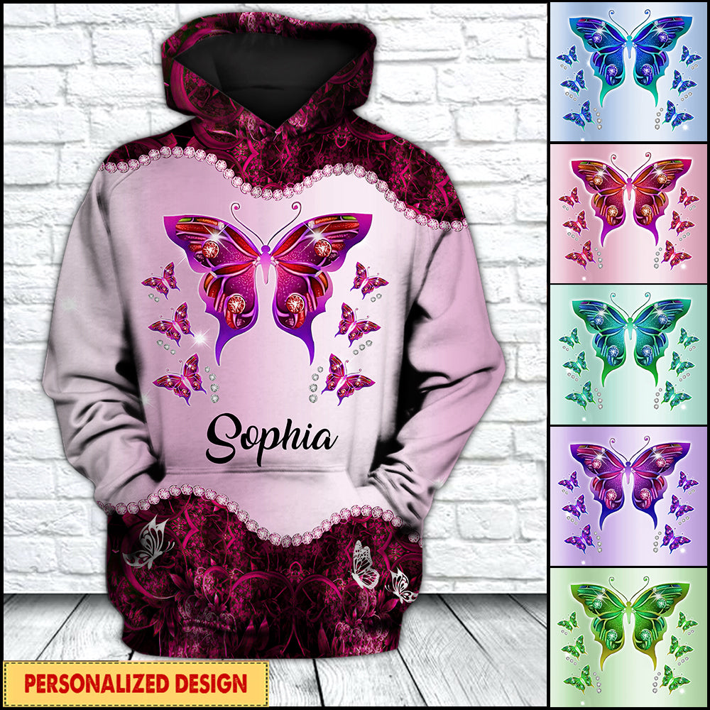 Love Butterfly Color Personalized All Over Print Hoodie