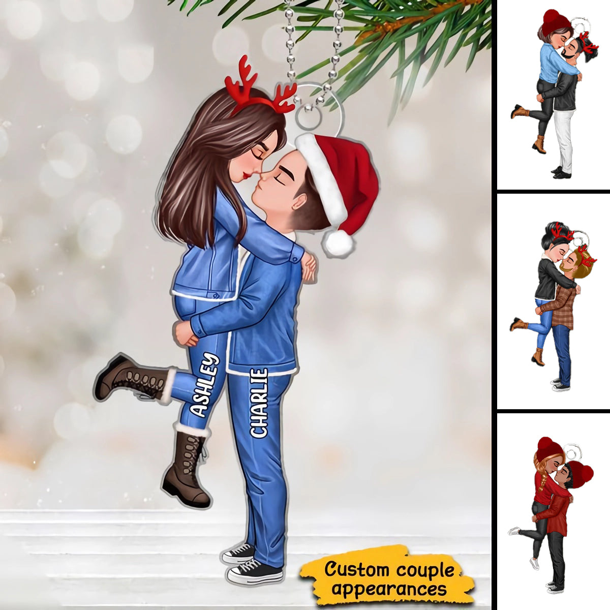 Winter Christmas Couple Gift Personalized Acrylic Ornament - HAPPARY