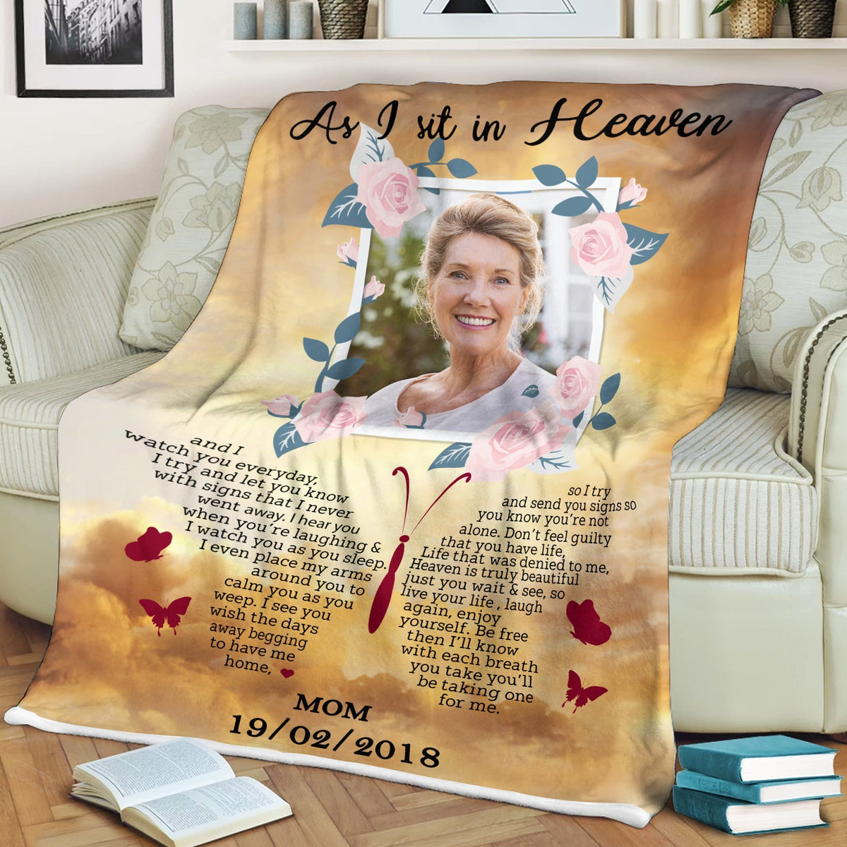 As I Sit In Heaven Custom Photo Fleece Blanket