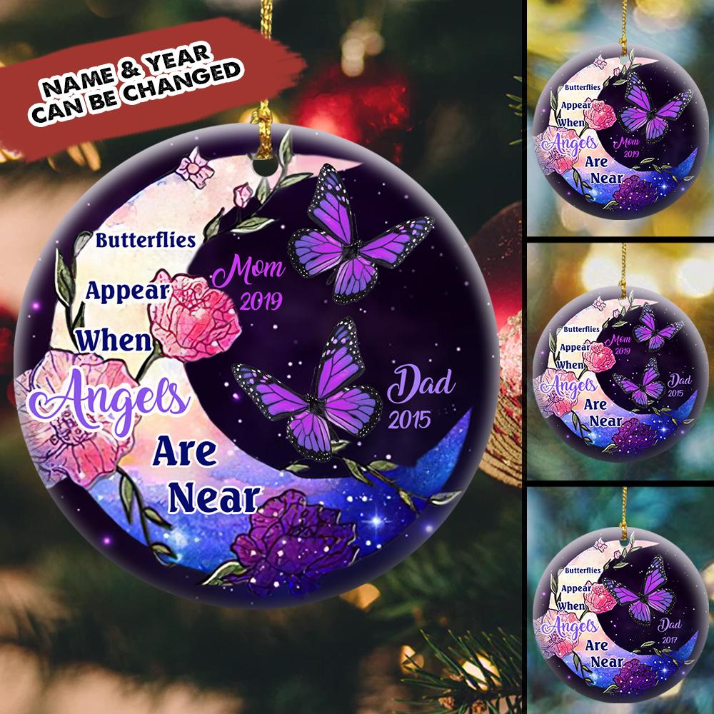 Butterflies Appear When Angels Are Near Memorial Personalized Circle Ceramic Ornament