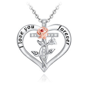 Cross Rose Heart Necklace