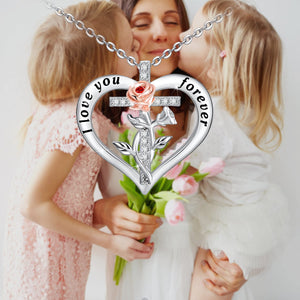 Cross Rose Heart Necklace