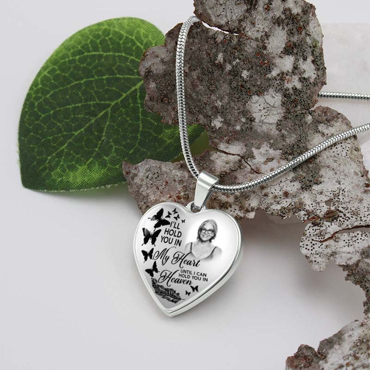 Personalized I Will Hold In My Heart Memorial Heart Necklace