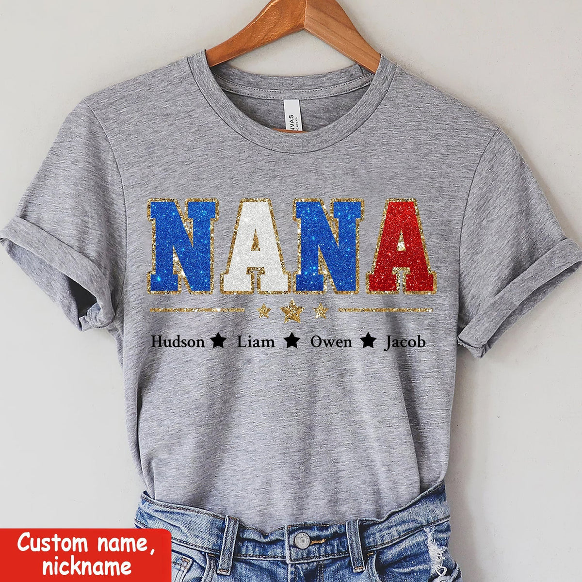 Custom Nickname 4th of July Personalized T-shirt Perfect Gift for Grandmas Moms Aunties