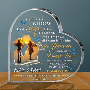 Memorial Gift Idea For Couple - I Am A Wife To A Husband With Wings - Personalized Heart Acrylic Plaque