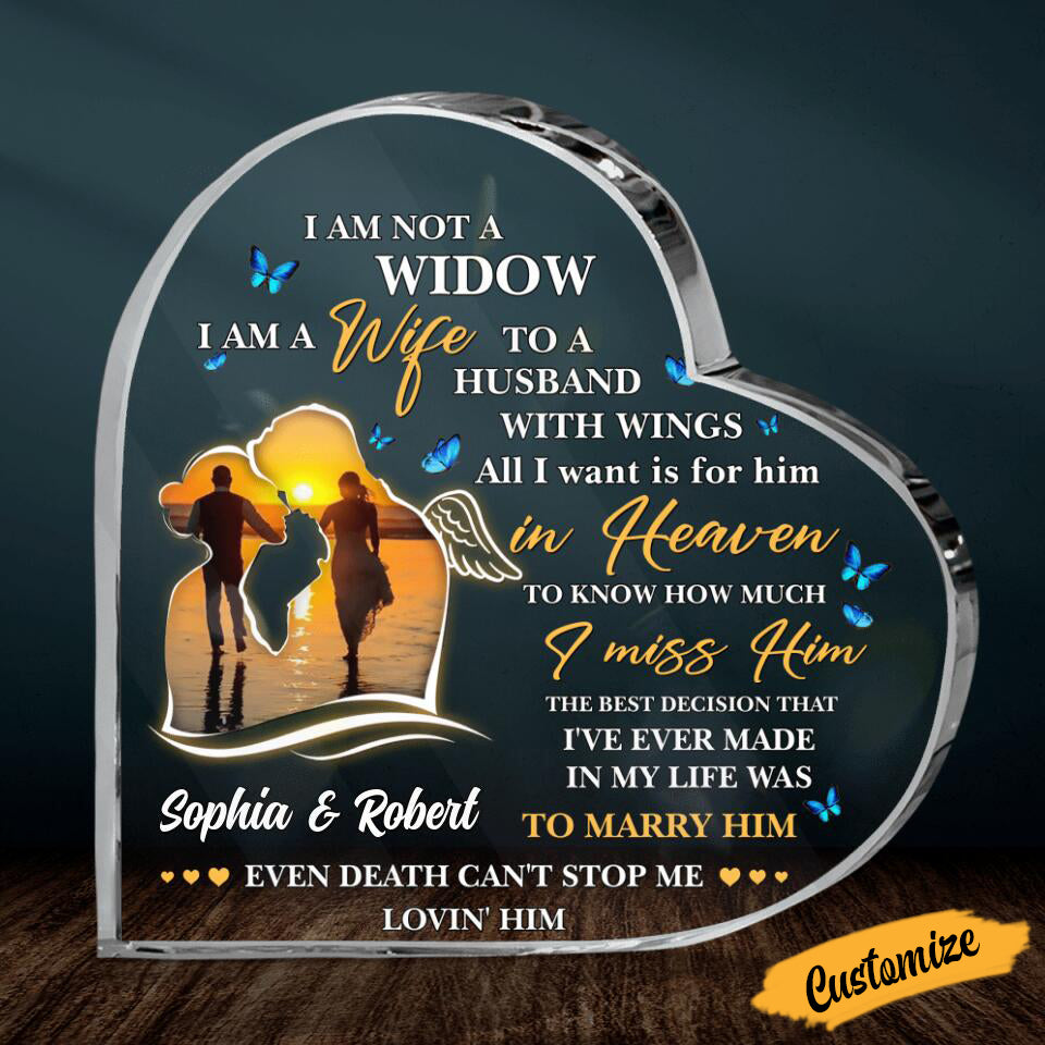 Memorial Gift Idea For Couple - I Am A Wife To A Husband With Wings - Personalized Heart Acrylic Plaque