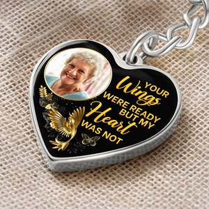 Hummingbird Your Wings Personalized Memorial Heart Keychain