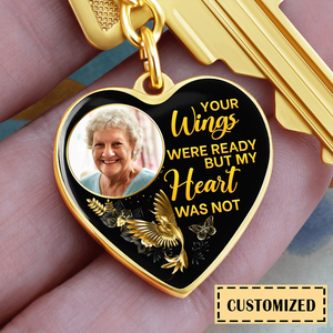 Hummingbird Your Wings Personalized Memorial Heart Keychain