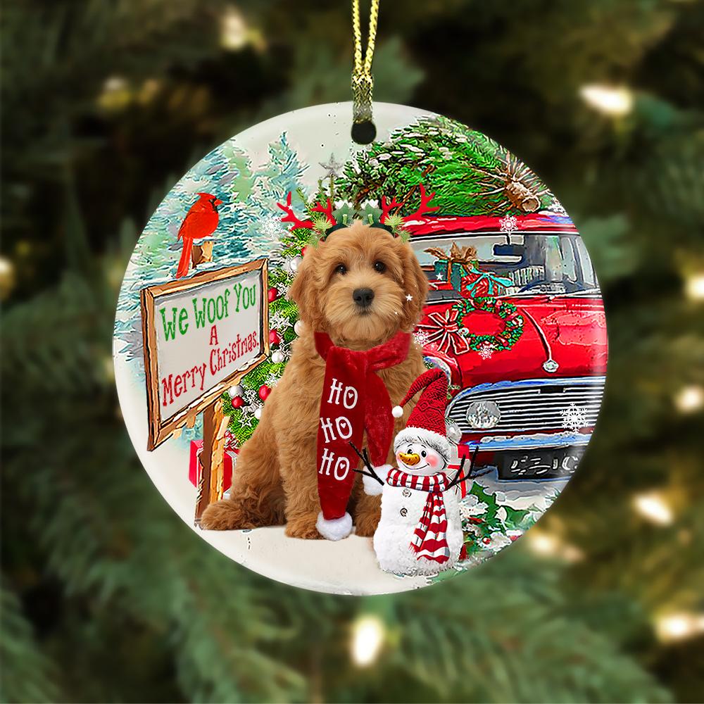 Goldendoodle Merry Christmas Ornament (Porcelain)