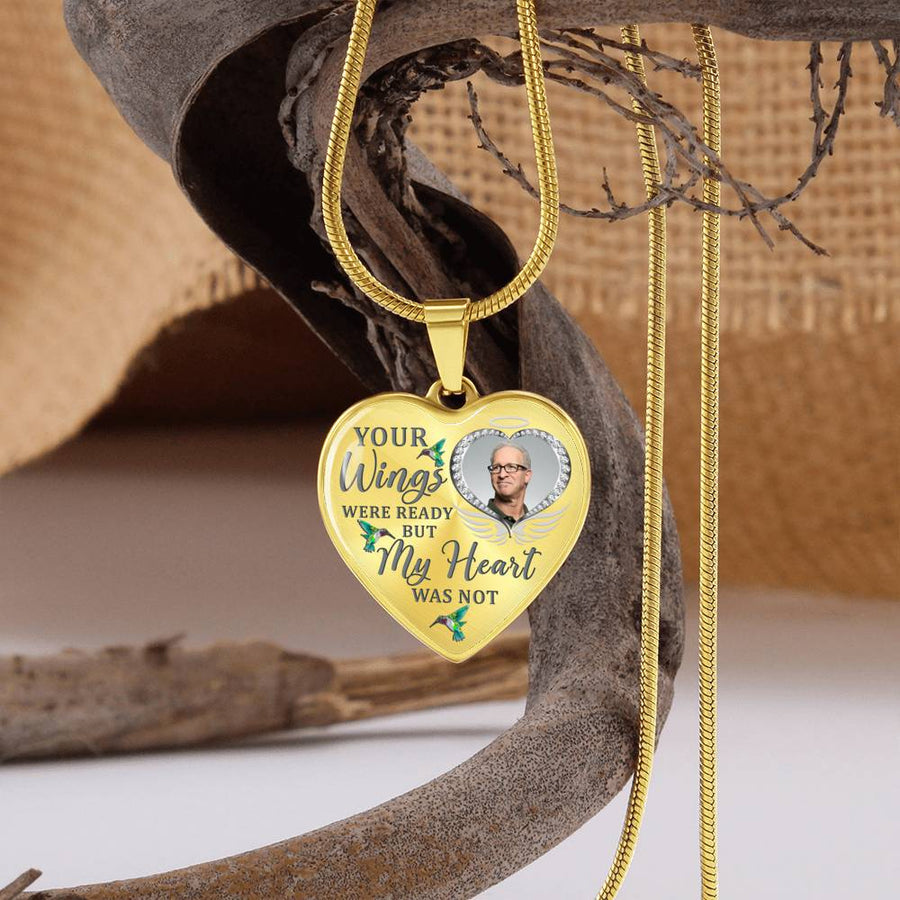 Hummingbird Your Wings Were Ready Personalized Heart Necklace