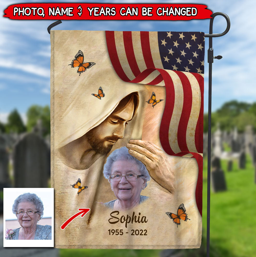Memorial Upload Photo God's Arms American Flag Personalized Flag