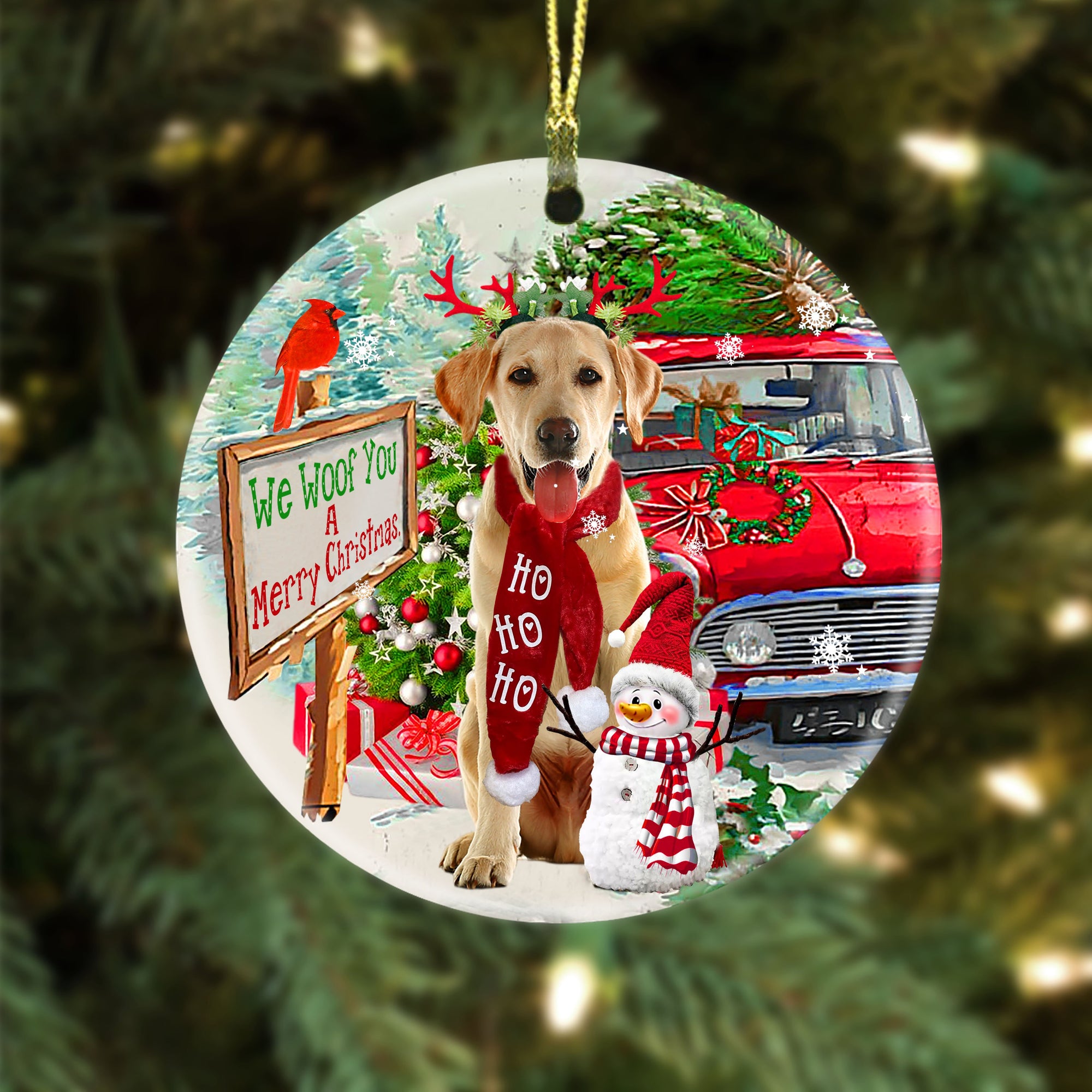 Labrador Retriever Merry Christmas Ornament (Porcelain)