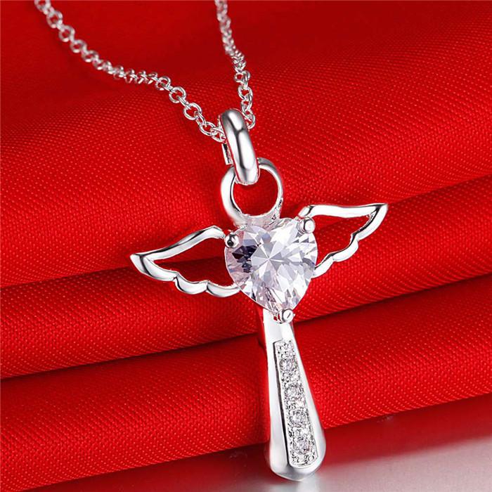 ANGEL CROSS HEART PENDANT NECKLACE