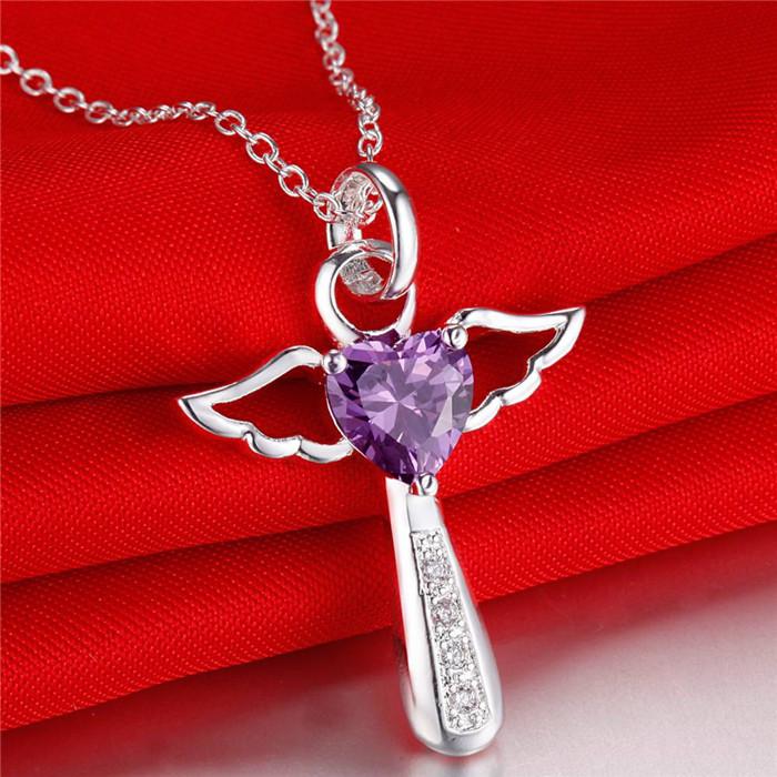 ANGEL CROSS HEART PENDANT NECKLACE