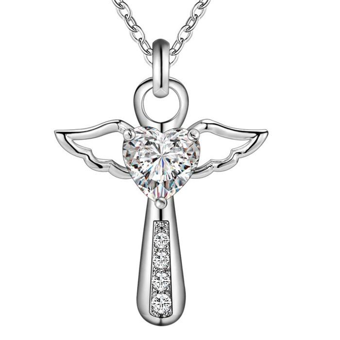 ANGEL CROSS HEART PENDANT NECKLACE